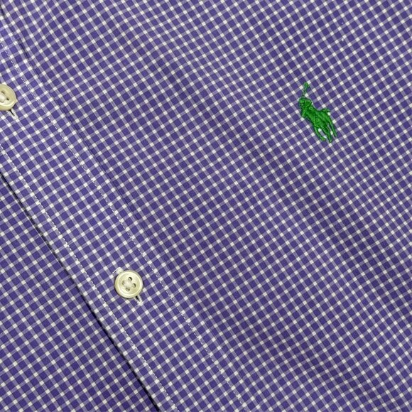 Ralph Lauren Long Sleeve Button Down Dress Shirt Check Purple Cotton Medium - Picture 4 of 8